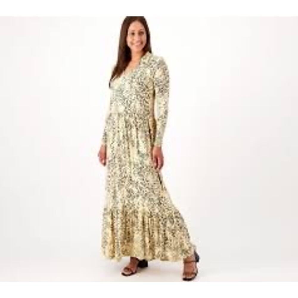 Tolani Collection NWT Cheetah‎ Print V Neck Tiered Midi Dress Size Medium